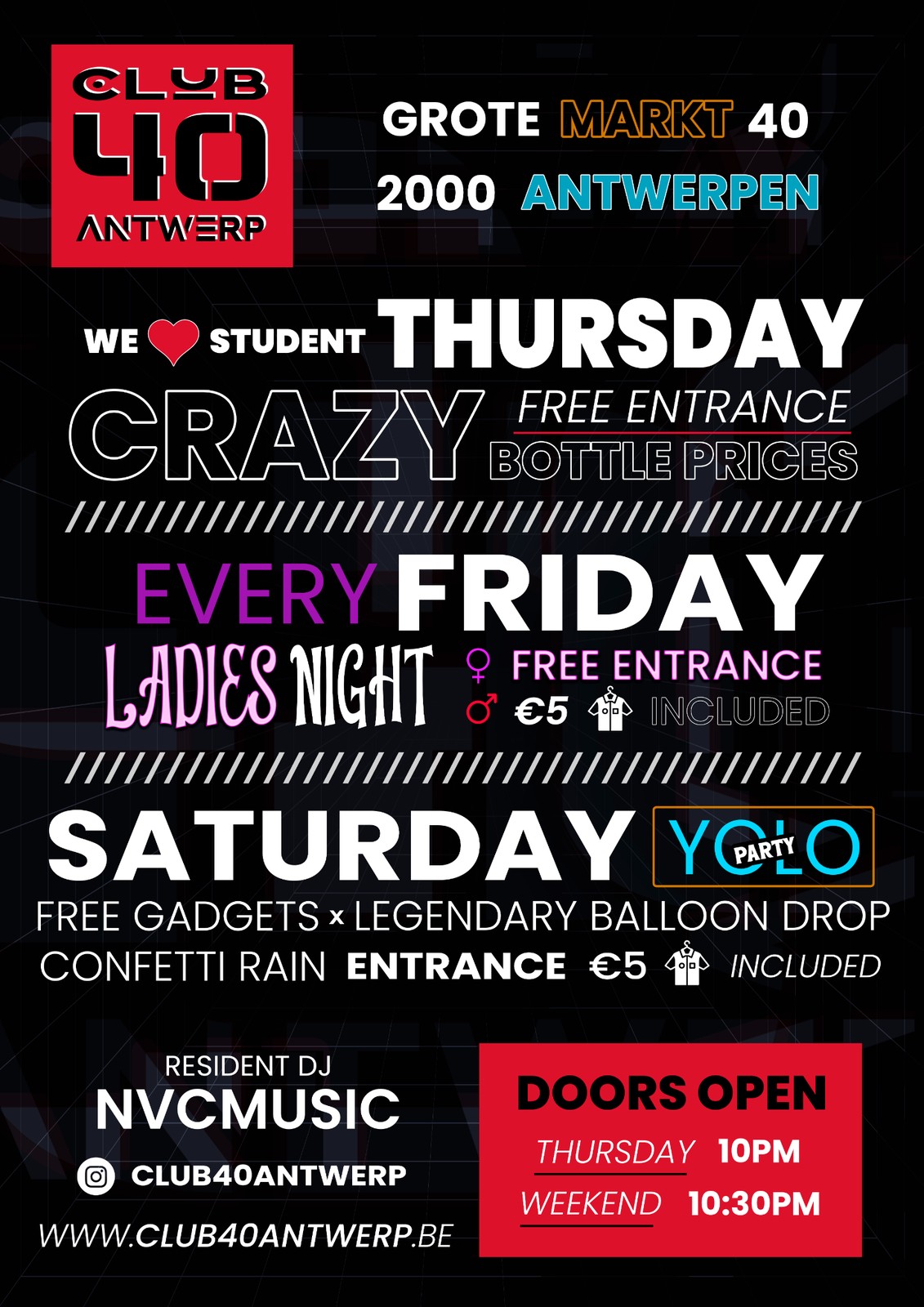 Weekprogramma — affiche voor Club 40 Antwerp