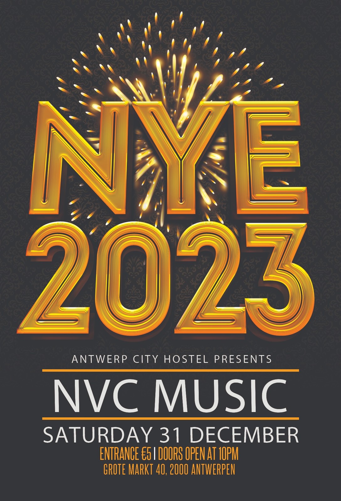 NYE 2023 — affiche voor Antwerp City Hostel