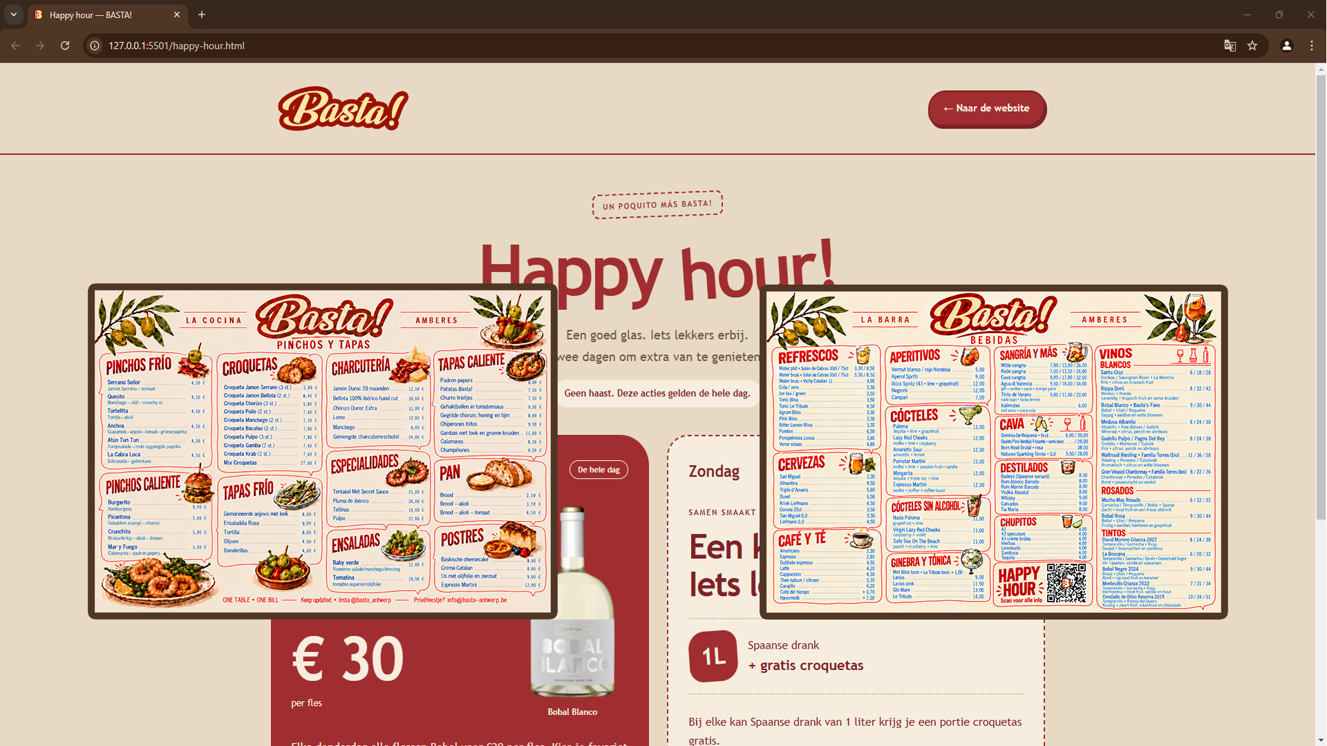 Website en menukaarten voor BASTA! Antwerp